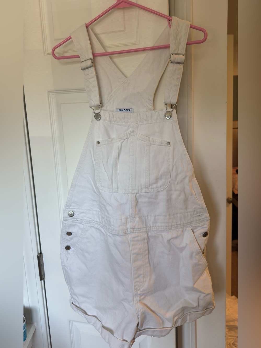Old Navy White Denim Short Overalls